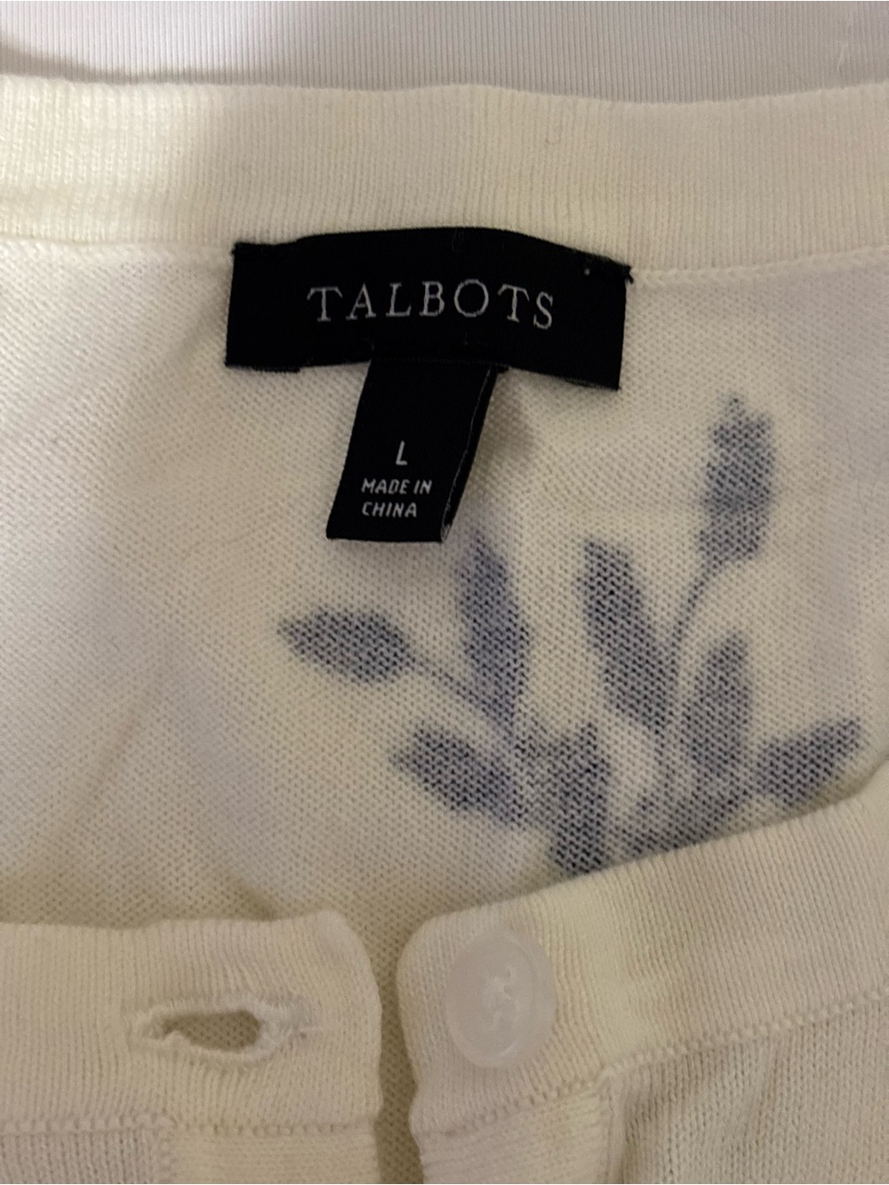 Talbots L Floral Botanical Button Cardigan White Navy Orange - Picture 2 of 9